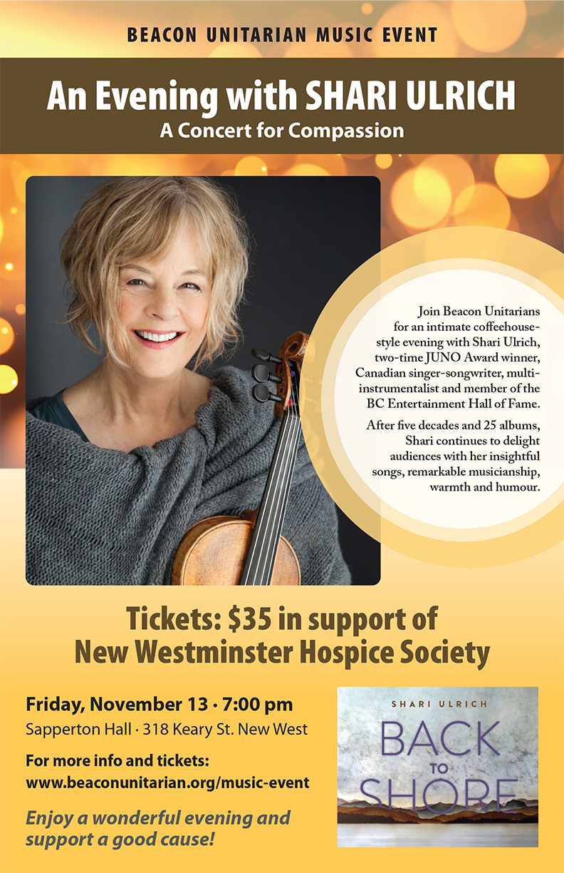 Poster for An Evening with Shari Ulrich - A Concert for Compassion
